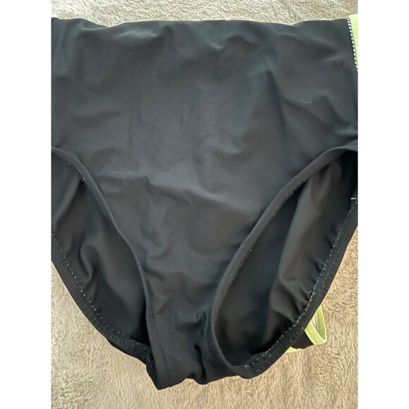 Black & Neon Green One-Piece Swimsuit With Open Back & Built-In Bra By Miraclesu - Picture 11 of 13